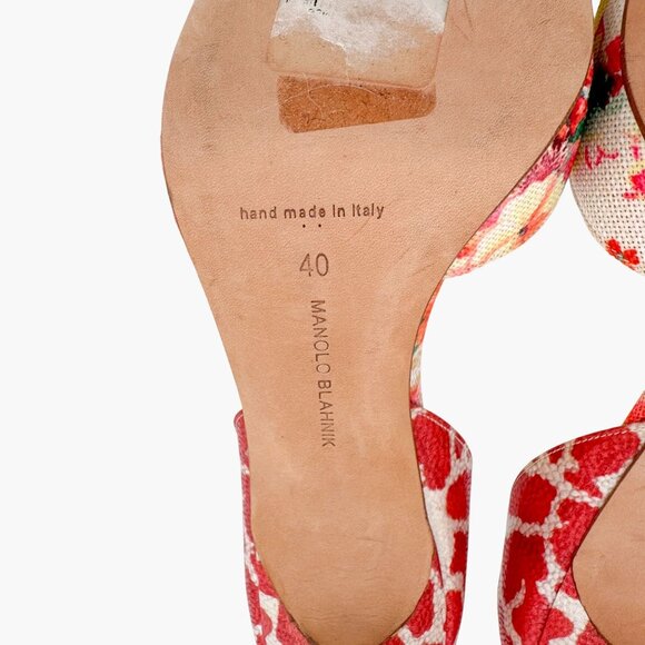 Manolo Blahnik Tayler Orange Floral Fabric D’Orsay Pumps Heels Size 40 US 10 - Picture 13 of 13